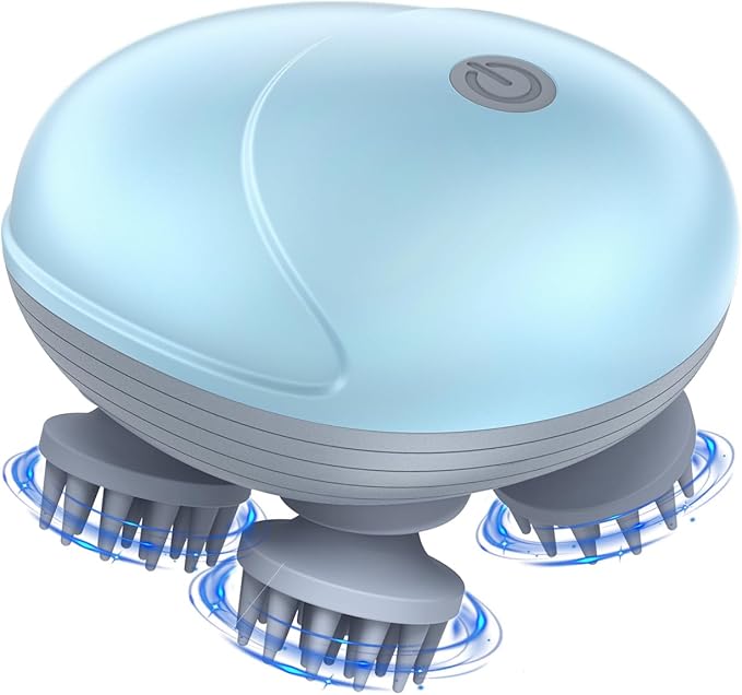 Upgraded Handheld Pet Massager for Dogs and Cats, Electric Cat Dog Massager, with 4 Rotatable Massage Heads, Three Modes, for Relieving Tight Stiffness Muscles, Promote Bonding (Light Blue)