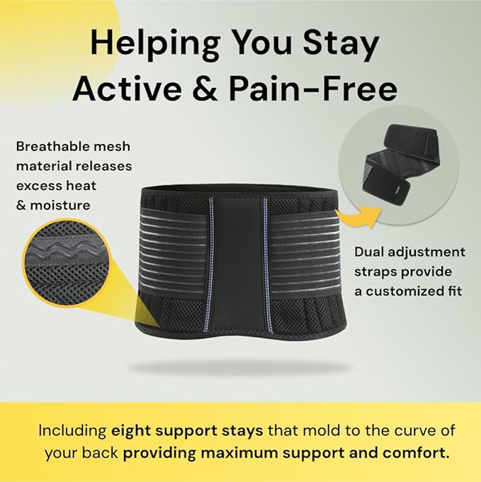 BraceUP Back Support Belt for Men and Women - Breathable Waist Lumbar Support Lower Back Brace for Sciatica, Herniated Disc, Scoliosis Lower Back Pain Relief, with Dual Adjustable Straps (XXL)