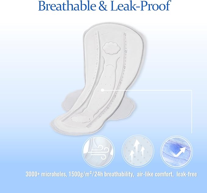 Large Women’s Sanitary Pads with Wings,Unscented & Breathable Menstrual Pads,Heavy Absorbency Period Protection,Soft & Comfortable Feminine Care - 12 Count