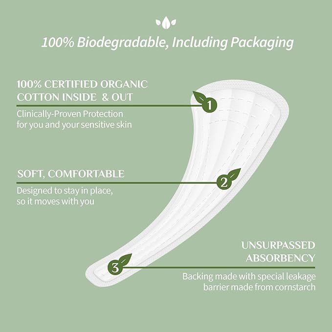 Organyc 100% Certified Organic Cotton Inside and Out Foldable Tanga Thong Panty Liners, Ultra Thin Liners for Women, Light Flow, 24 Count - 6 Packs