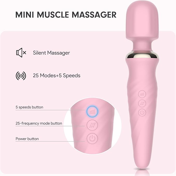 Portable Electric Travel Massager, Handheld Rechargeable Neck and Shoulder Muscle Home Massage Tool (Pink)