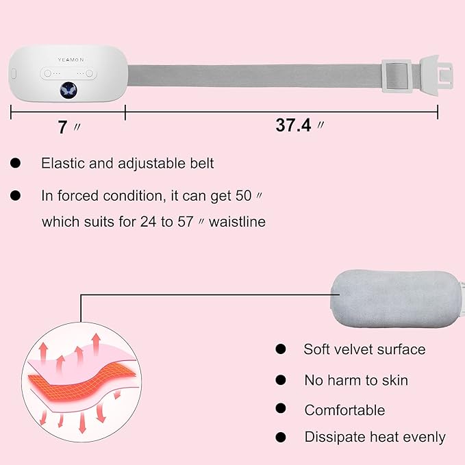 Portable Cordless Heating Pad for Cramps, Electric Waist Belt Device, Fast with 3 Heat Levels and Massage Modes, Back or Belly Women Girl