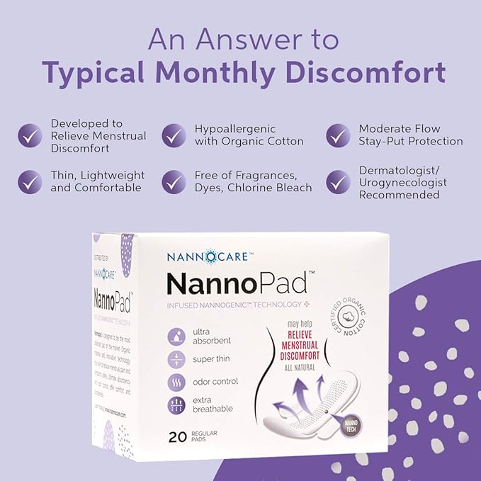 Regular Pads for Women - Nannocare Certified Organic Cotton Pads - Pads with Wings - Feminine Hygiene Products - 20 Sanitary Pads for Women - Feminine Pads (20 Count (Pack of 1))