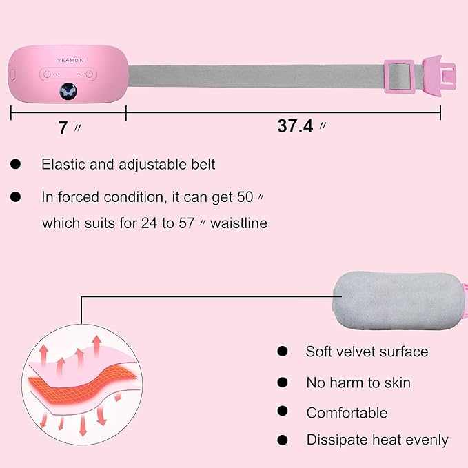 Portable Cordless Heating Pad, Electric Waist Belt Device, Fast Heating Pad with 3 Heat Levels and 3 Massage Modes, Back or Belly Heating Pad, Gifts for Her, Women and Girl