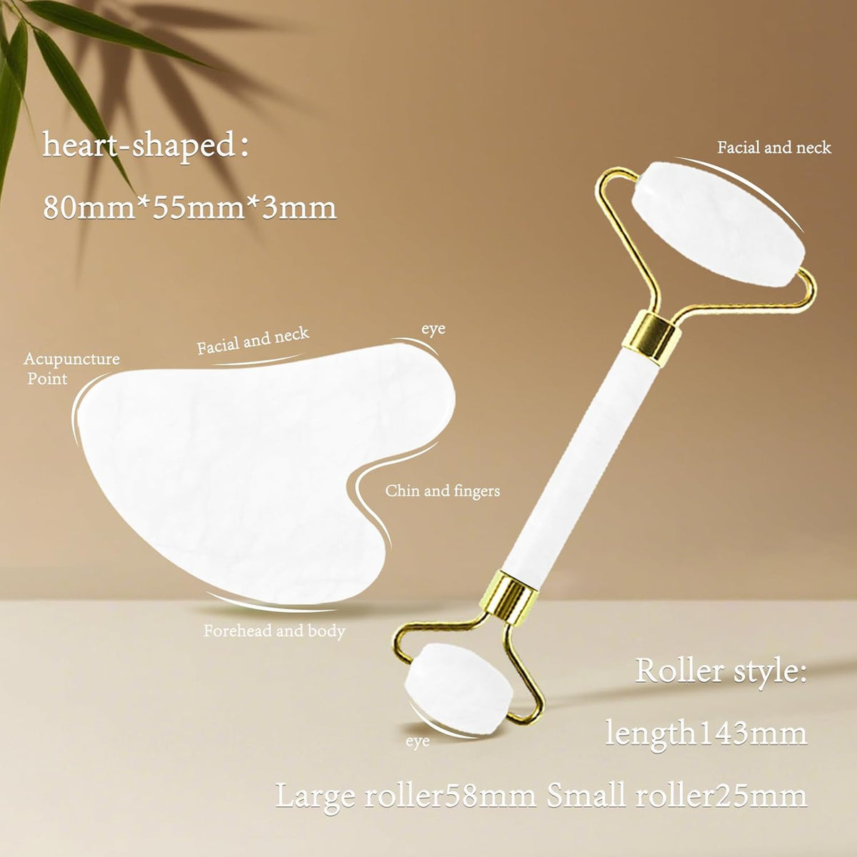 Natural Jade Roller & Gua Sha Set for Face, Facial Massager Tool for Skin Tightening, Anti-Aging, Puffiness Relief, Lymphatic Drainage - Spa Skincare Gift Set for Women (White)