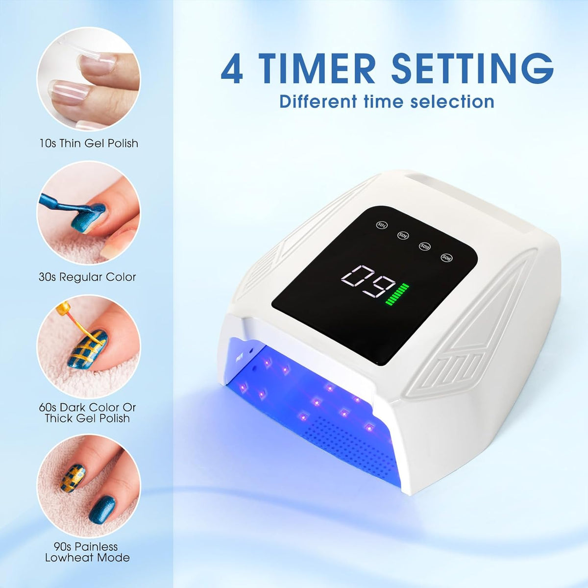 Cordless UV LED Nail Lamp, 96W Rechargeable Wireless Nail Lamp Nail Dryer Gel Polish UV Nail Light with 4 Timer Setting, Professional Quick Dry Nail Curing Lamp with Display Auto Sensor