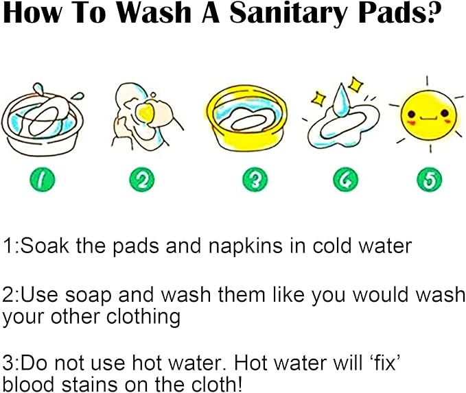 PHOGARY Reusable Menstrual Pads, Bamboo Cloth Pads for Heavy Flow with Wet Bag, Large Sanitary Pads Set with Wings for Women, Washable Overnight Cloth Panty Liners Period Pads(7 in 1, Style I)