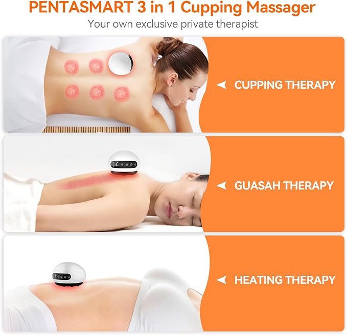 Smart Cupping Physiotherapy 3-in-1 Set, Multi-Functional Back Scraping Instrument, red Light Pain Relief, Heat Therapy, Adjustable Suction to Relieve Back Muscle Fatigue 2025 New Model