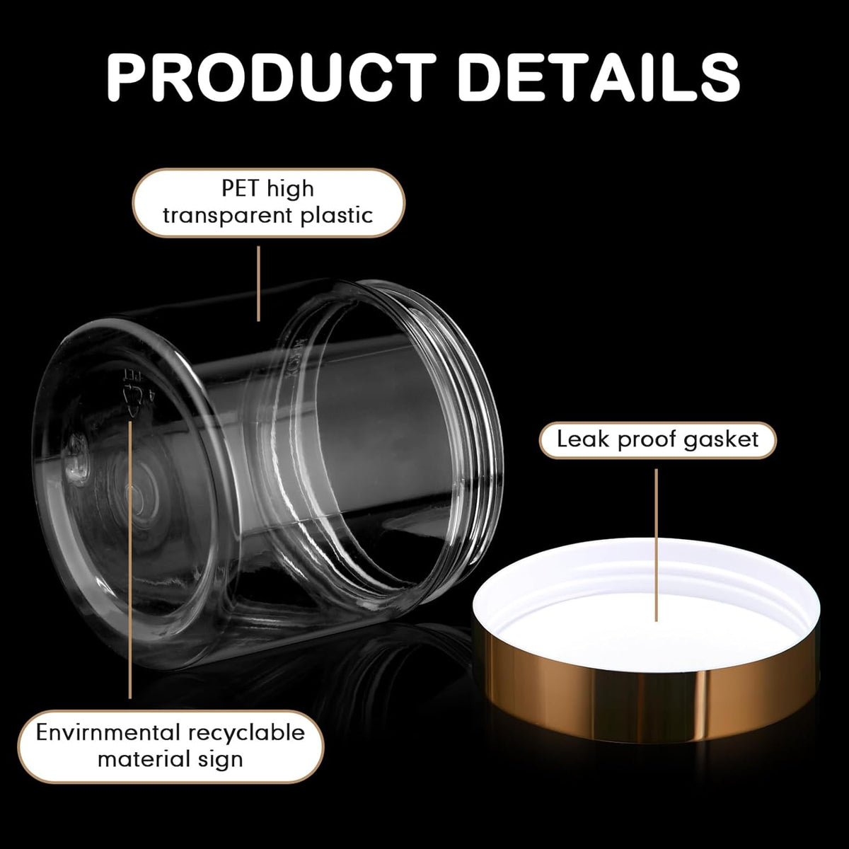 SATINIOR 100 Pcs Plastic Jars with Lids Small Containers Lids Wide Mouth Small Plastic Containers for Lotion Cream Rhinestones Body Butters Travel Storage(8 oz,Gold)