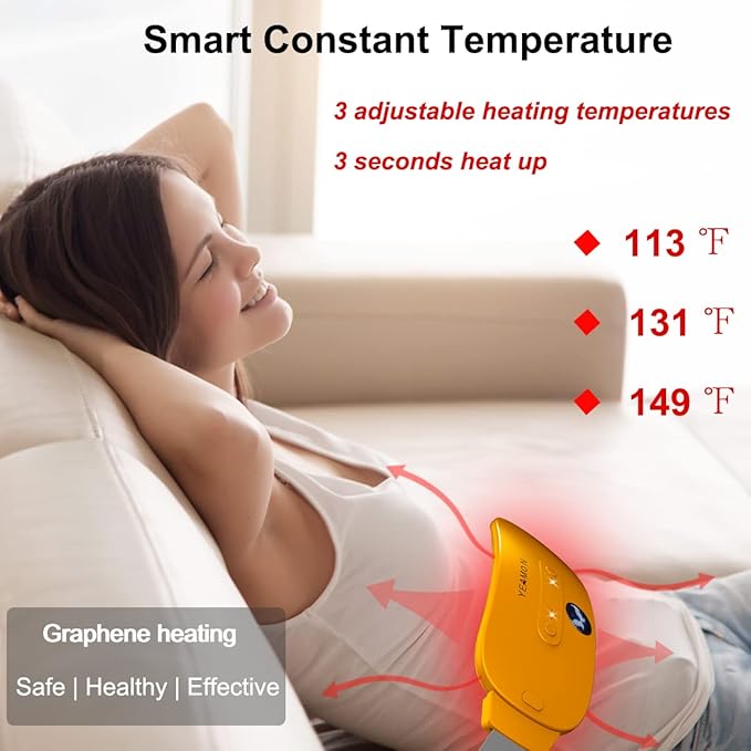 Portable CordlessElectric Waist Belt Device, Fast with 3 Heat Levels and 3 Massage Modes, Back or Belly Heating Pad for Women and Girl