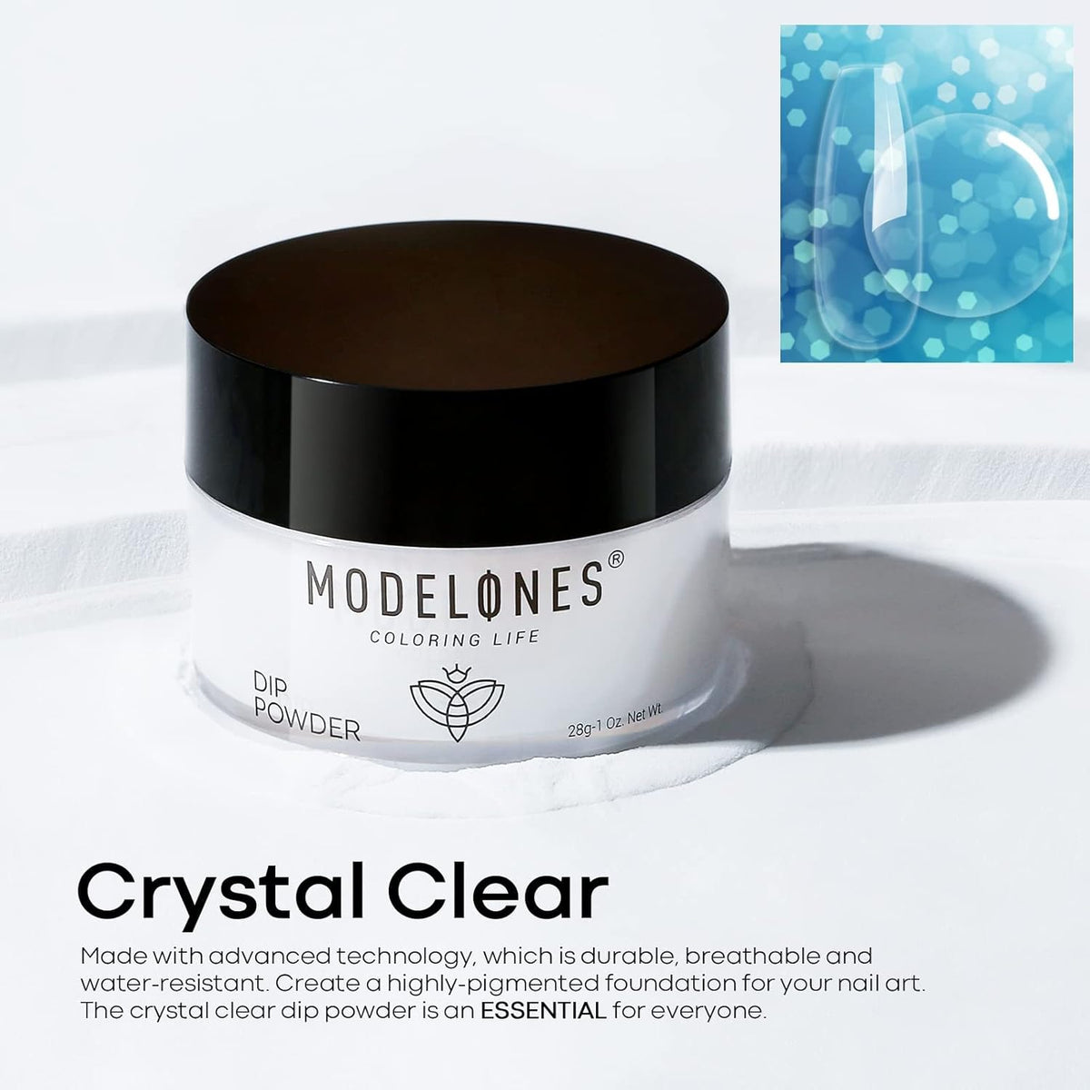 Modelones Dip Powder Clear Color - Long-Lasting Nail Dipping Powder Kit - DIY French Nail Art at Home - No Lamp Required