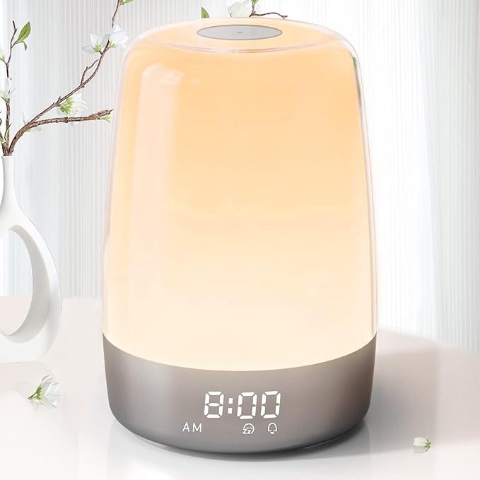 Sunrise Simulation Alarm Clock Wake Up Light for Heavy Sleepers Adults, Golspark Dimmable Sun Lamp Kid Bedroom Nursery Bedside Night Light Sleep Aid, 7 RGB Lights, 7 Natural Sound Alarms, Snooze Timer