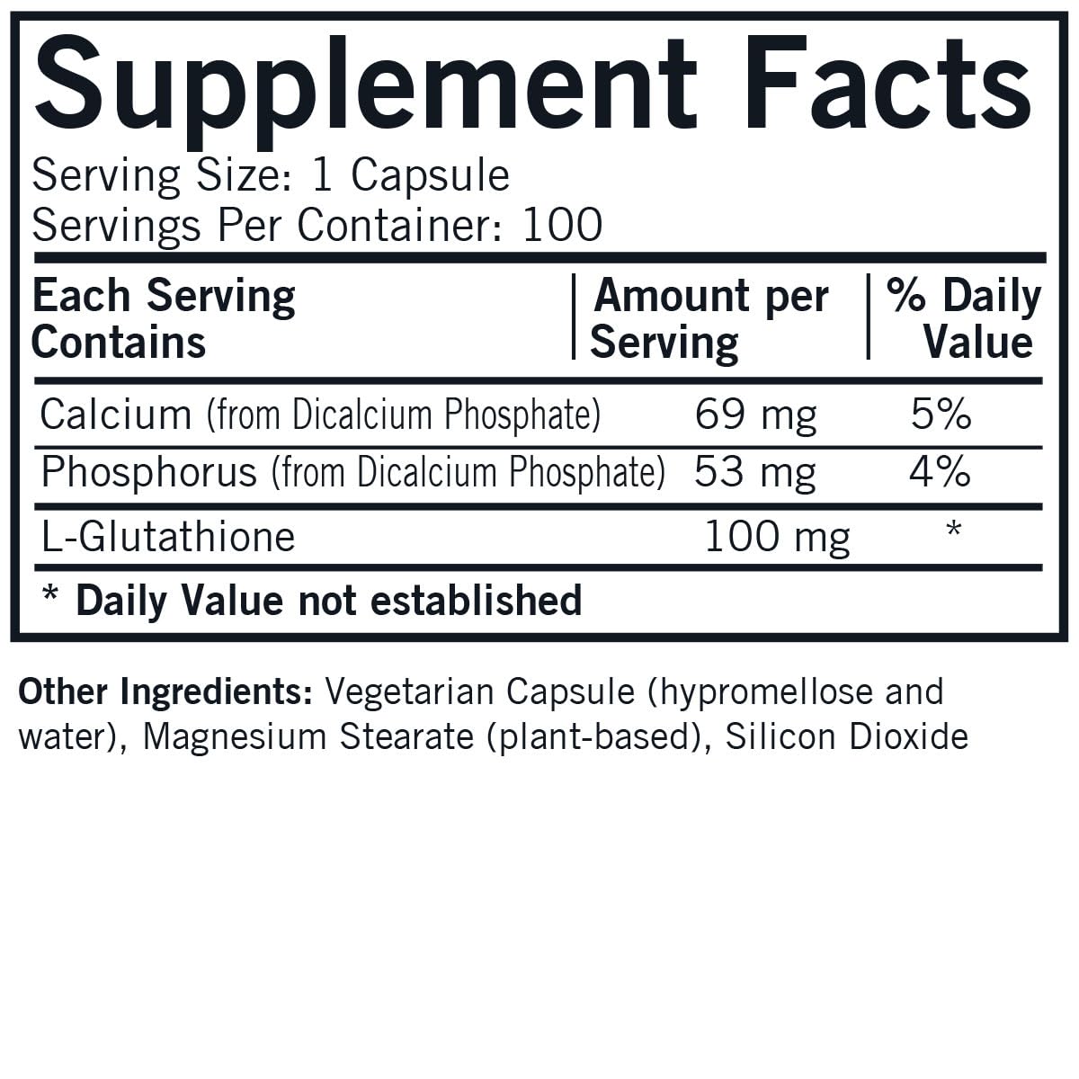Kirkman Reduced L-Glutathione 100 mg - Hypoallergenic | 100 Vegetarian Capsules | Antioxidant