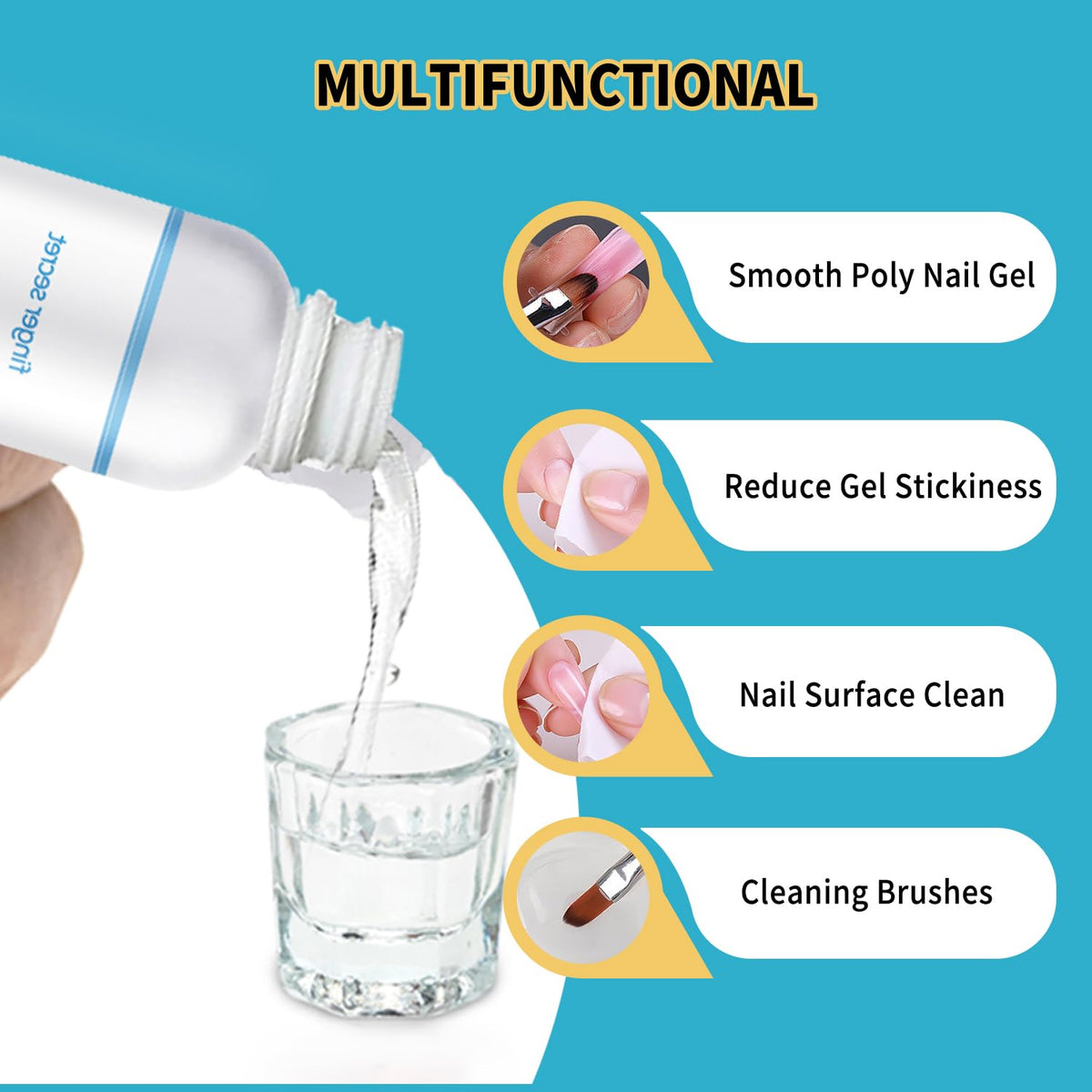 Slip Solution 4Fl.Oz Slip Solution Nail Extension Gel Liquid Slip Solution for Poly Gel Nails with Brush Spatula Glass Cup Nail Cleaning pads Gel Cleanser for Nails
