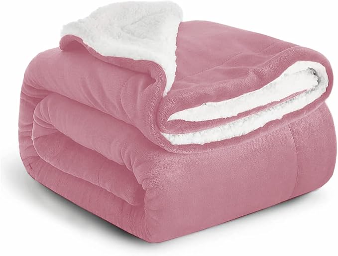 IR Imperial Rooms Sherpa Blankets Queen Size - Thick and Warm Blankets for Winter, Reversible Soft and Fuzzy Fluffy Queen Size Blanket for Bed, Baby Pink, 90x90 Inches