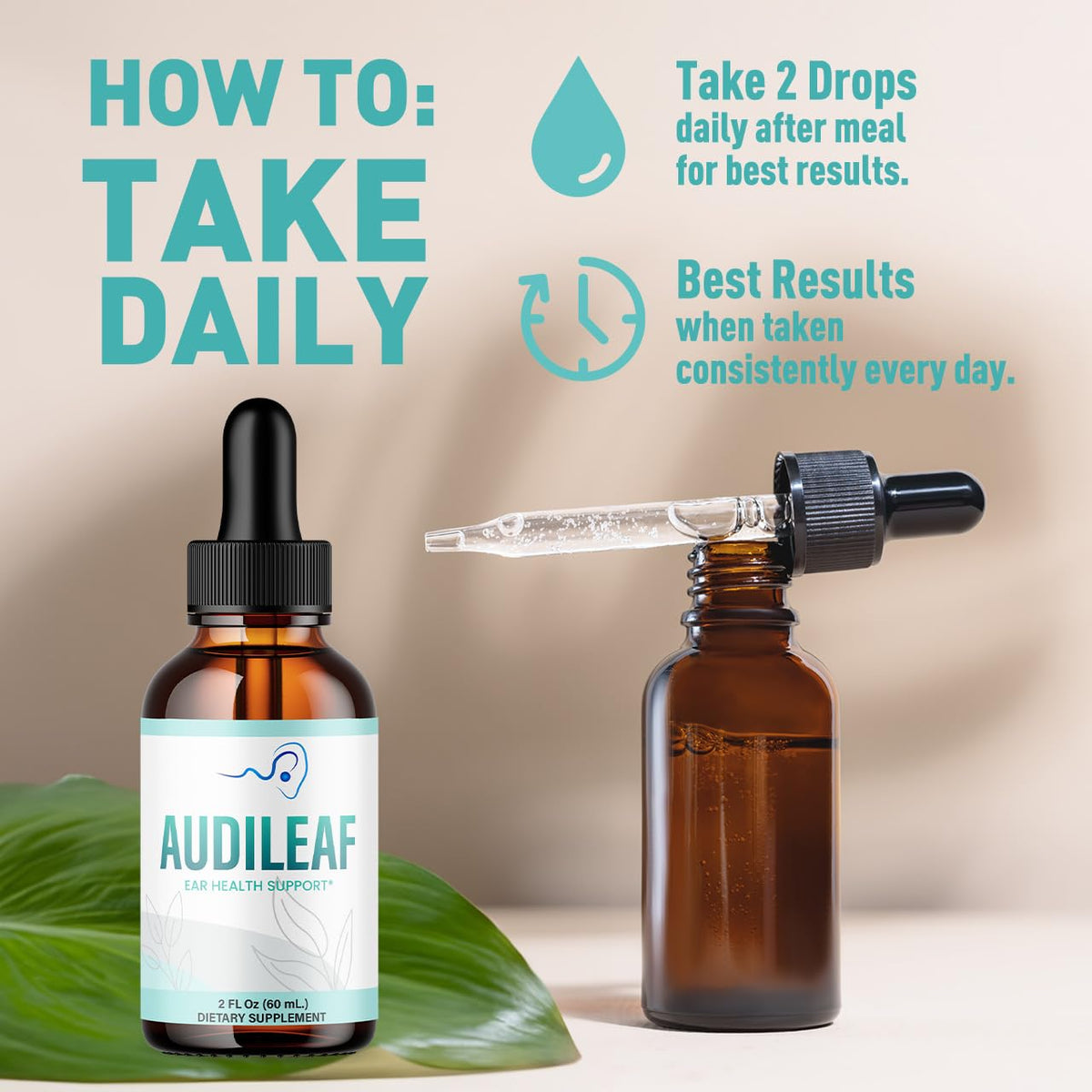 Audileaf Drops, Audileaf Ear Health Support with All Natural Ingredients, Advanced Health and Wellness Support Supplement with Maximum Strength Multivitamins Hearing Support (30 Servings)