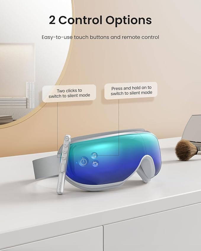 RENPHO Eye Massager, Eyeris1 Heated Massage Sleep Mask FSA HSA with Remote, Compression, Bluetooth, Migraine Massager for Strain Relief, Reduce Stye Eye, Improve Sleep, Birthday Gifts
