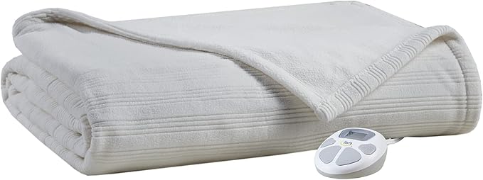 Serta Travis Fleece Ultra Soft Tri-Rib Textured Electric Blanket, Cozy and Snuggly Cover Fast Heating for Cold Weather, Auto Shut Off, Multi Heat Setting Controller, King, Pumice Stone Grey