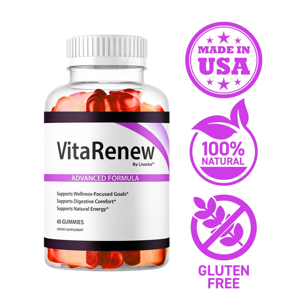 VitaRenew Gummies - Original VitaRenew Advanced 1050MG Formula - Maximum Strength, Supplement Gummy Official Formula Vita Renew All Natural Overall Wellness Support, 60 Gummies for 1 Month