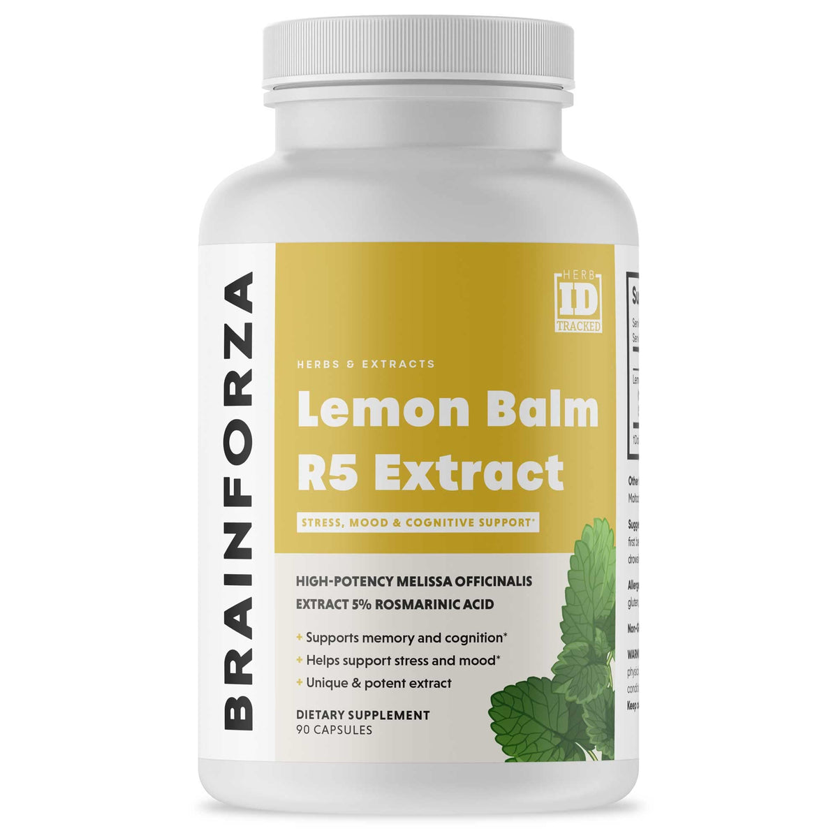 Brain Forza Lemon Balm R5 Extract Capsules - Standardized Extract 5% Rosmarinic Acid, 90 Capsules