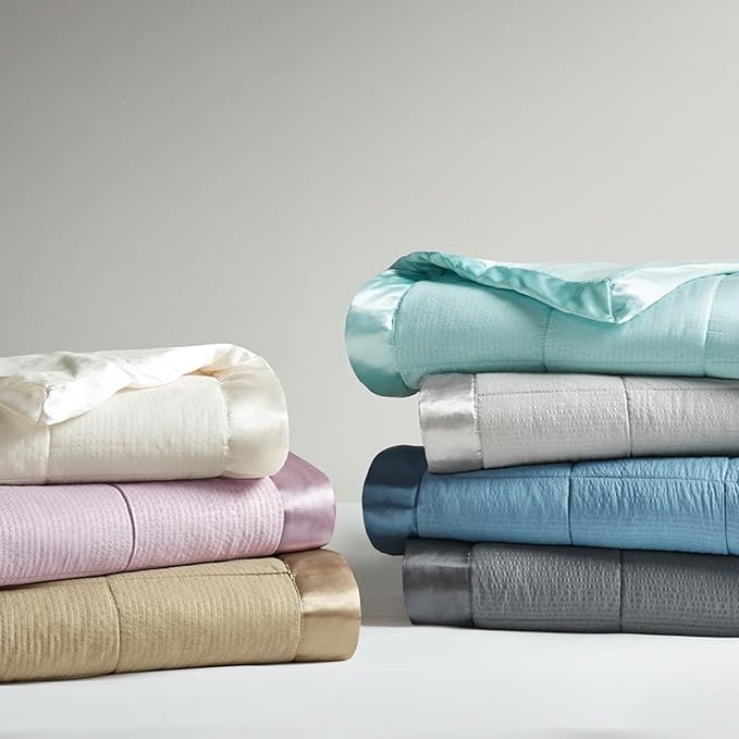 Madison Park Cambria Down Alternative Blanket, Premium 3M Scotchgard Moisture Wicking Treatment, Lightweight and Soft Bed Cover For Summer with Satin Trim, Oversized King Charcoal