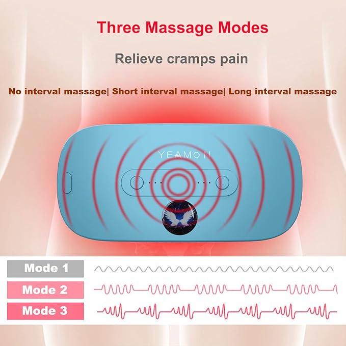 Portable Cordless Fast Heating Pad, Electric Waist Belt Device with 3 Heat Levels and 3 Massage Modes, Back or Belly Heating Pad for Women and Girl