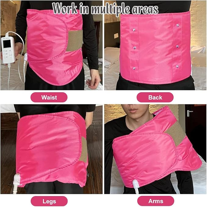 Heating Sauna Belt with Hot Compress & Vibration Massage，Lumbar Abdominal Stomach Belly Massager Back Pain Relief Machine,for Body Muscle Relax, Waist Trimmer Fitness Home Exercise(Pink)