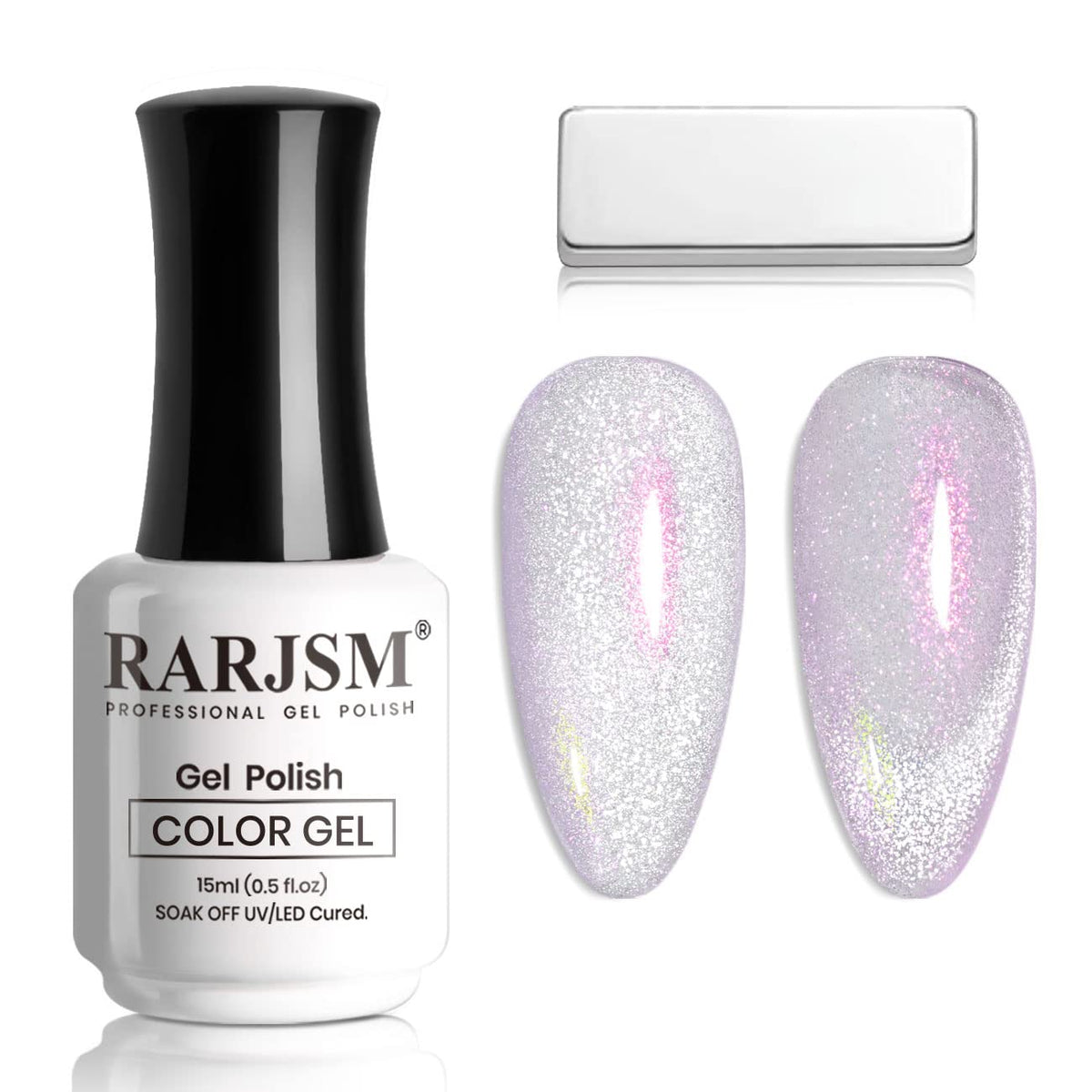 RARJSM Aurora Cat Eye Gel Nail Polish Purple Pink Velvet Silver Glitter Universal Galaxy Shimmer Star Effect Gel Polish with Magnet Stick Single Bottle UV LED Curing Require Soak Off Home Salon