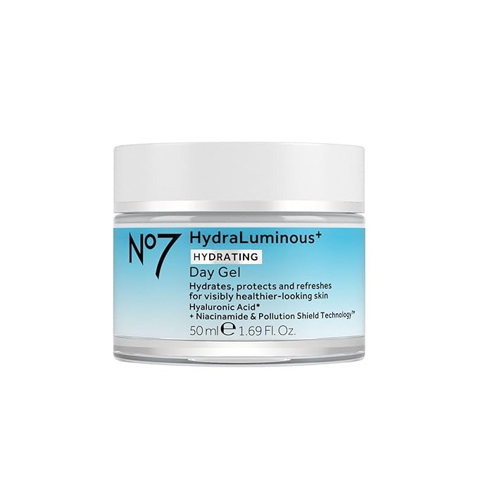 No7 HydraLuminous+ Hydrating Day Gel Moisturizer - Hyaluronic Acid and Vitamin B3 Niacinamide Face Moisturizer to Hydrate, Protect & Refresh Skin - Supports Skin Barrier Repair (1.69 Fl Oz)