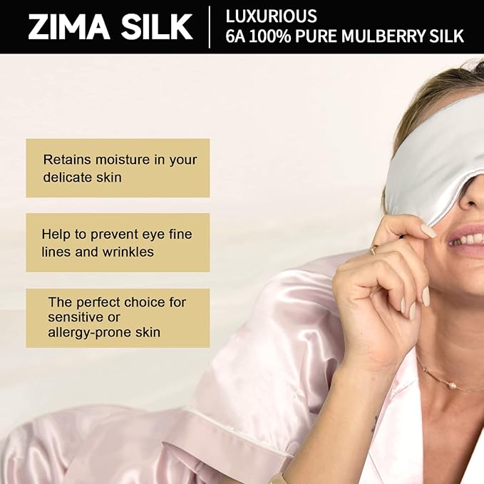 ZIMASILK Adjustable 22 Momme 100% Mulberry Silk Sleep Mask, 3D Contoured Cup Eye Mask for Sleeping, Super Soft Breathable Blindfold, Perfect Blocks Light for Sleeping. (Blue Haze)