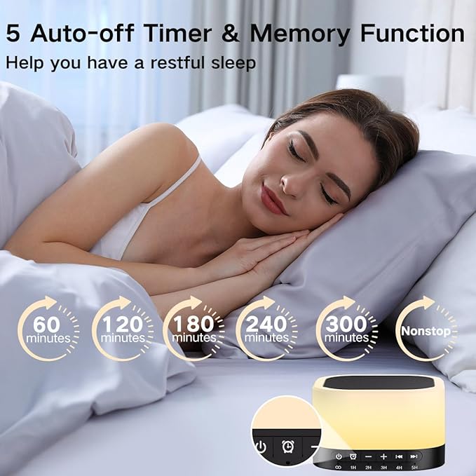 SleeZOO Sound Machine White Noise Machine with 25 Soothing Sounds 12 Colors Light with 10 Adjustable Levels 32 Adjustable Volumes 5 Timers Portable Sleep Machine for Adults Kids Baby (Black)