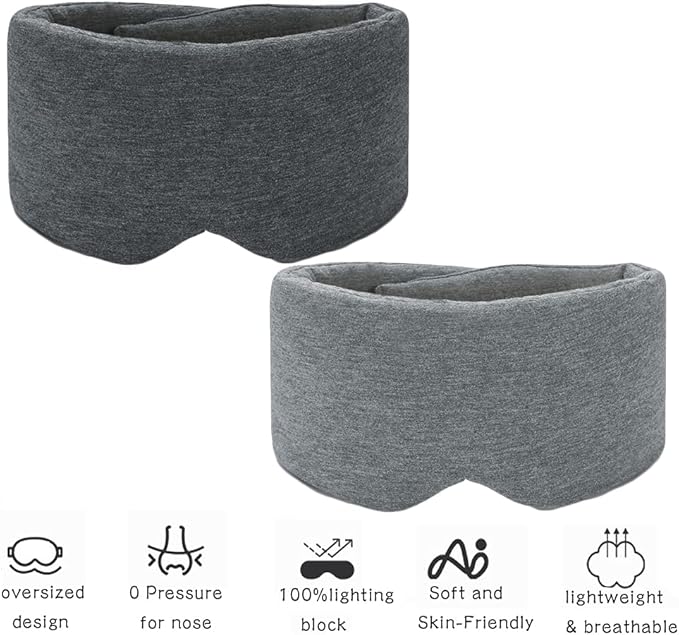 Sleep Mask for Men Women,100% Cotton Sleep Eye Mask with Fully Adjustable Strap, 100% Light Blocking Eye Mask for Sleeping, 0 Pressure Eye Covers for Travel Yoga Nap (Gray)