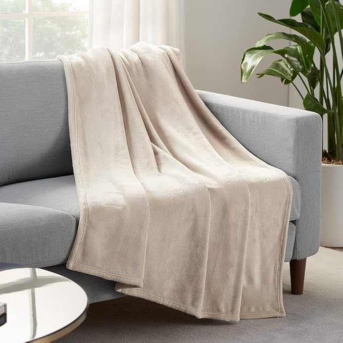 Serta Cozy Plush Thick Fuzzy Soft Throw Blanket for Bed and Couch, 108 in x 90 in, Taupe