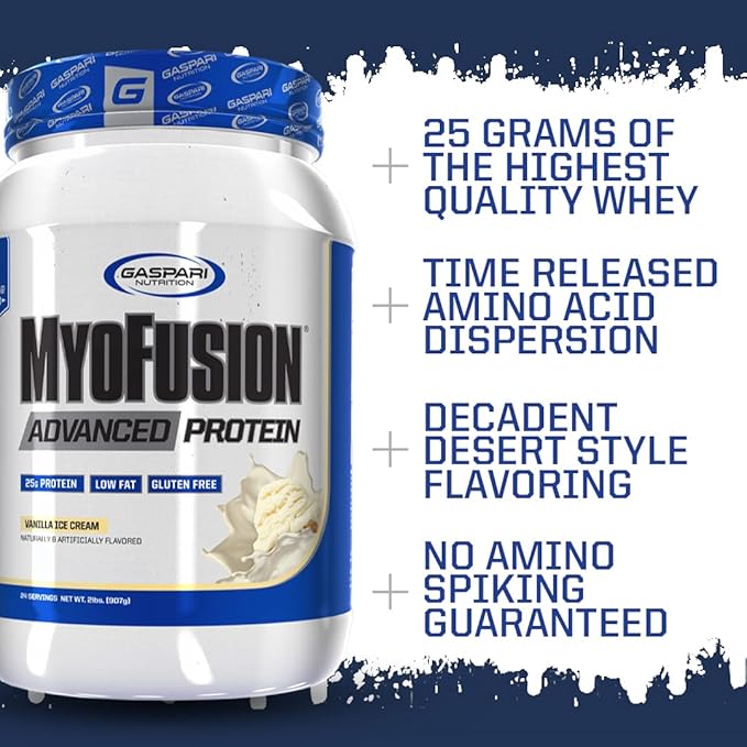 Gaspari Nutrition Myofusion Advanced Protein, Protein Blend with Whey Protein, Casein Protein and Isolate Protein, Low Fat and Gluten Free (Banana Cream, 2 Pound)