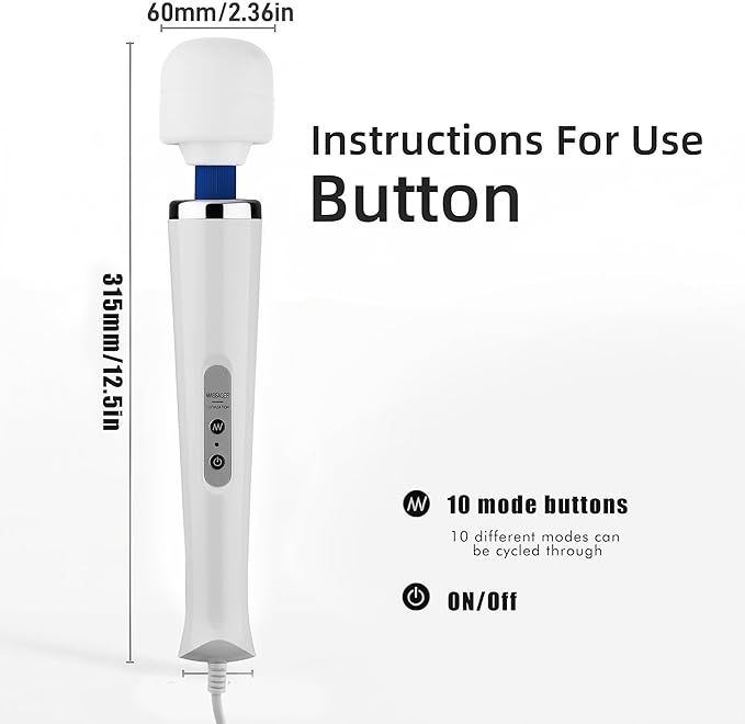 Handheld Vibration Massager Tool, Electric Wand Massage, Deep Tissue Muscle Massager, Personal Vibrating Massage Device,10 Modes Speed (White)