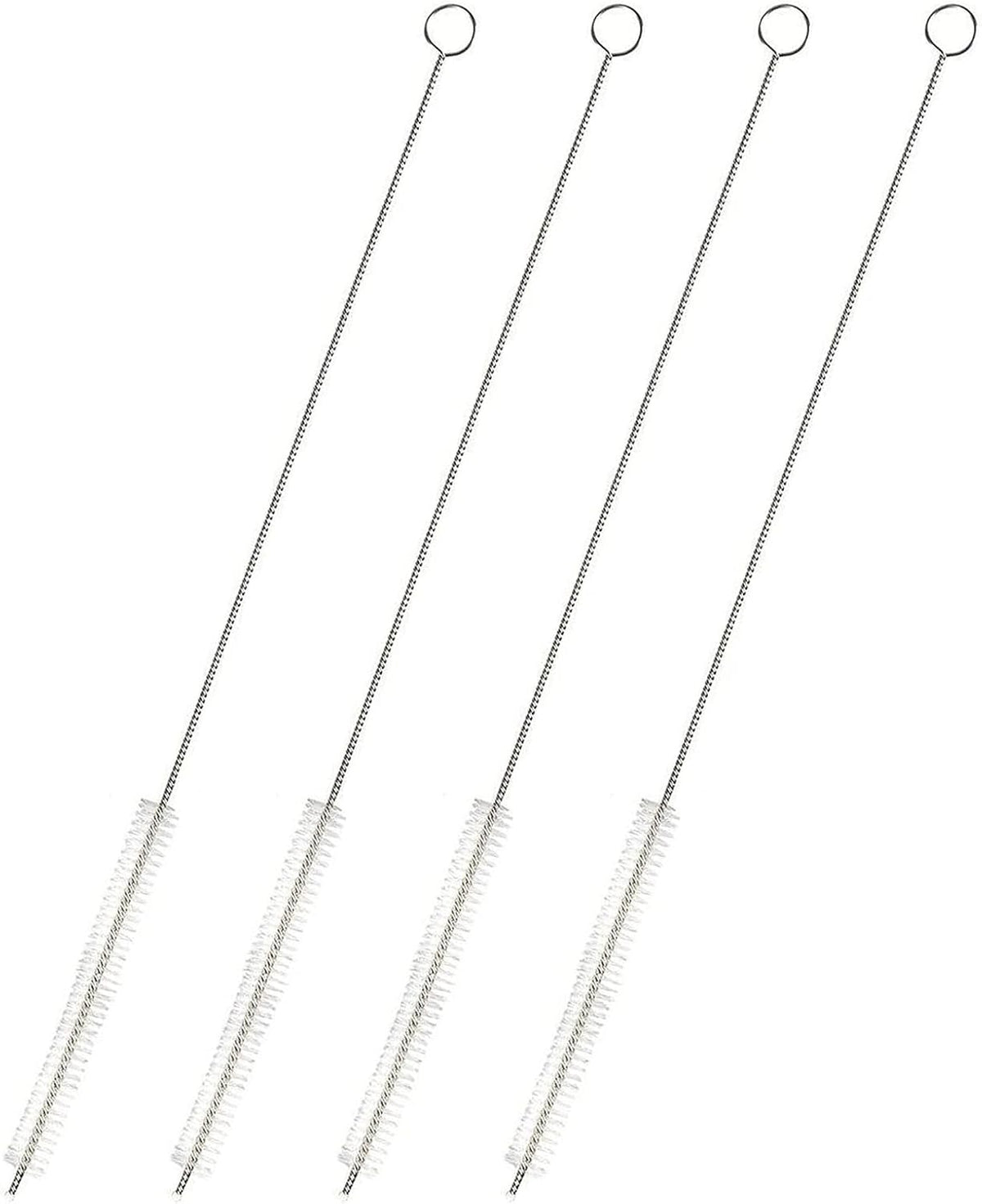 Juvale Straw Cleaner Brush - 12 In, Silver & White, 4-Pack - Stainless Steel Straw Cleaner Brush for Water Bottles & Pipes with Flexible Nylon Tip for Narrow Openings