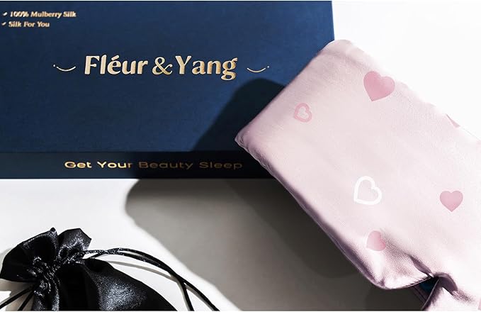 Fleur&Yang Silk Sleep Mask, Adjustable Blackout Sleeping Mask for Men Women, Soft Breathable 100% Mulberry Silk Fabric, Cooling Eye Cover Blindfold for DeepSleep or Meditation (Heart)