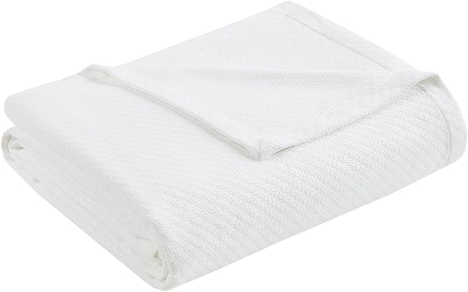 Madison Park - BL51N-0612 Liquid Cotton Luxury Blanket Premium Soft Cozy 100% Ring Spun Cotton For Bed , Couch or Sofa, Full/Queen, White