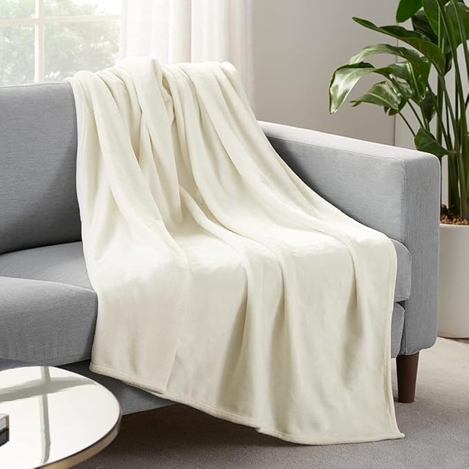 SERTA Cozy Plush Thick Fuzzy Super Soft Lightweight Throw Blanket for Bed, Couch, or Travel, Standard (50 in x 60 in), Off White