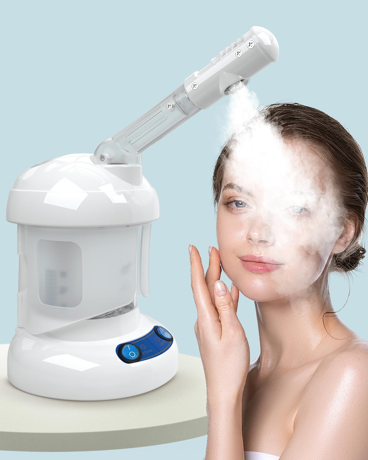 Tabletop Facial Steamer - Kingsteam Nano Ionic Face Steamer with 360° Rotating Arm, Moisturize, Remove Blackheads, Portable Facial Steamer for Home Facial Spa or Beauty Salon, White
