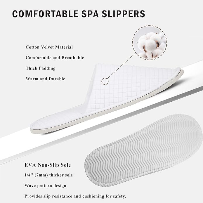 Anmerl 10 Pairs Spa Slippers for Women and Men, Universal Bulk Disposable Hotel Slippers, Non-Slip Washable Breathable Soft Comfortable House Slippers for Guest Wedding Party Travel