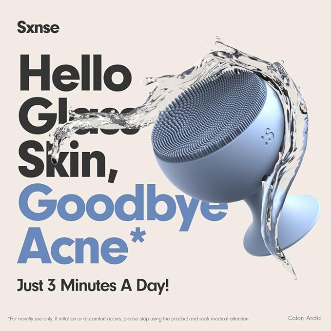 Sxnse Palm Silicone Face Scrubber – Compact Electric Facial Cleansing Brush for Acne, Pores & Makeup – Waterproof Face Exfoliator with 3 Speeds – Rechargeable Skincare Tool for Sensitive Skin (Arctic)