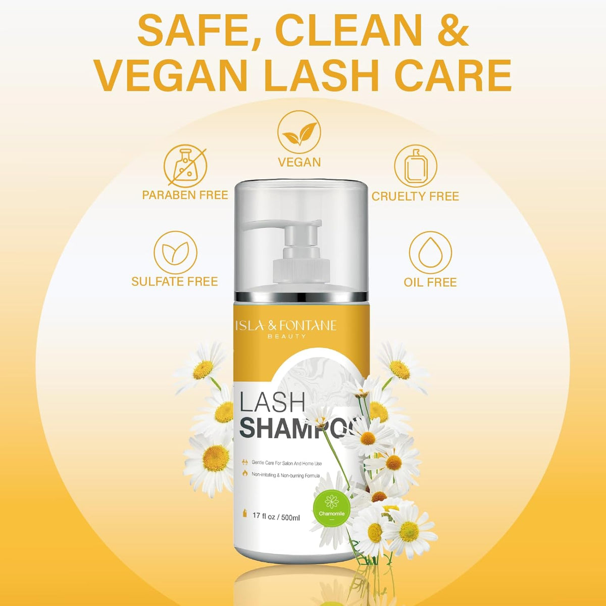 Isla & Fontane Lash Shampoo Bulk – Multi-Scent Series – 17 fl oz / 500ml | Gentle Eyelash Cleanser for Lash Extensions | Non-Irritating | Professional Lash Bath Foam For Salon And Home Use (Chamomile)