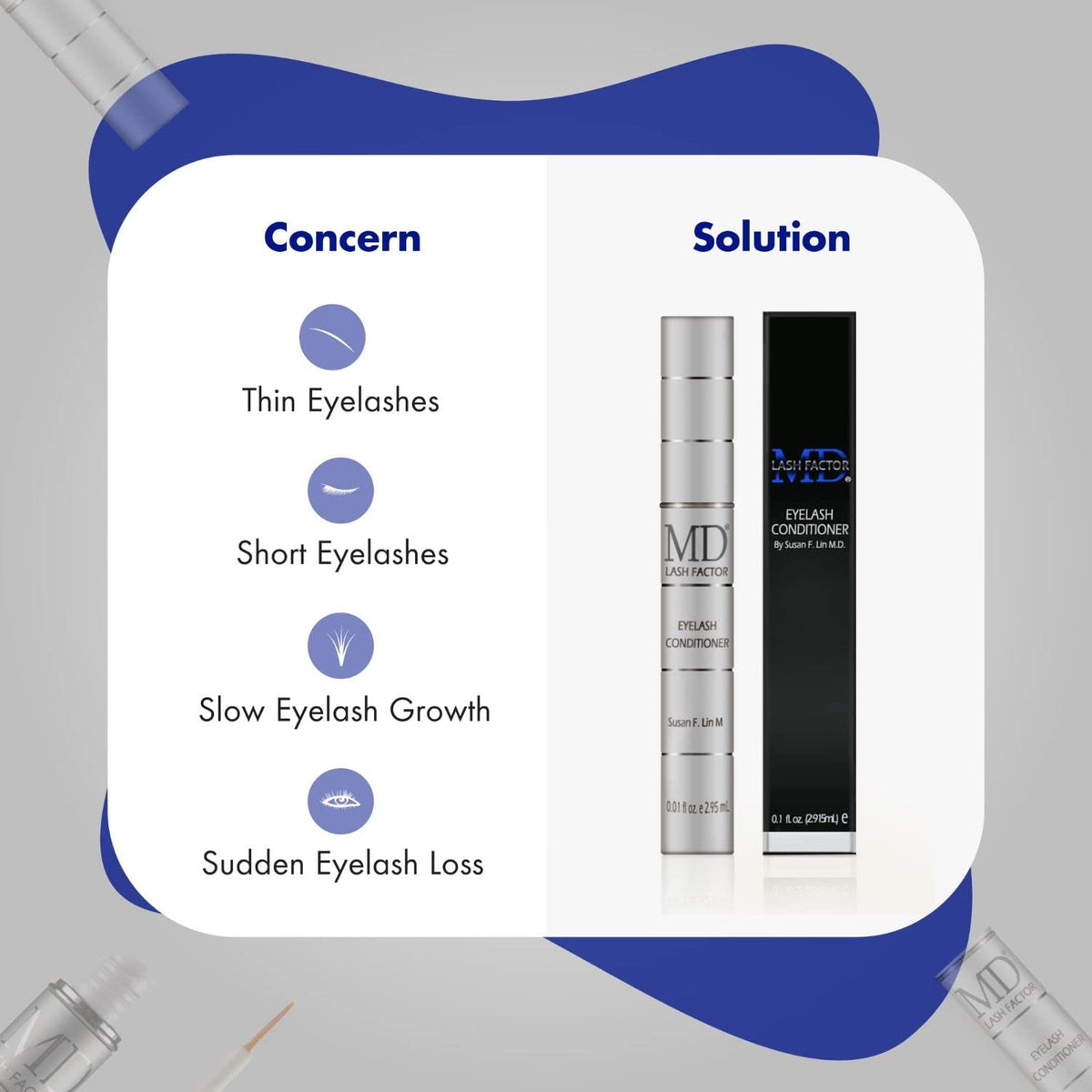 MD Lash Factor Eyelash Conditioner – 0.1 fl oz, 3-Month Supply – Daily Lash Serum with Peptides and Biotin for Thicker Lashes