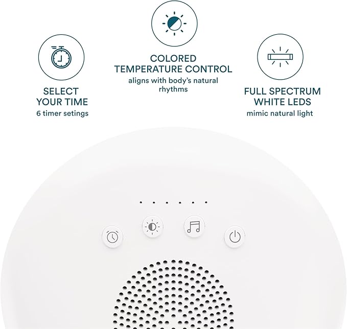 Homedics Light Therapy Lamp,10,000 Lux, UV-Free, Full Spectrum LEDs for Improved Sleep, Boosted Mood & Increased Energy, Adjustable Color Temperature, 6 Timer Settings, Compact & Stylish Design