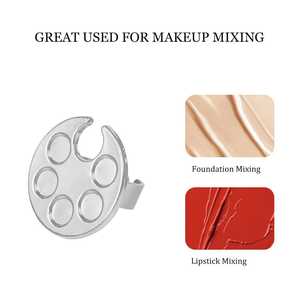 Makeup Spatula Set Stainless Steel, Make Up Tools Mini Mixing Tray with Finger Ring, Round Makeup Paint Palette