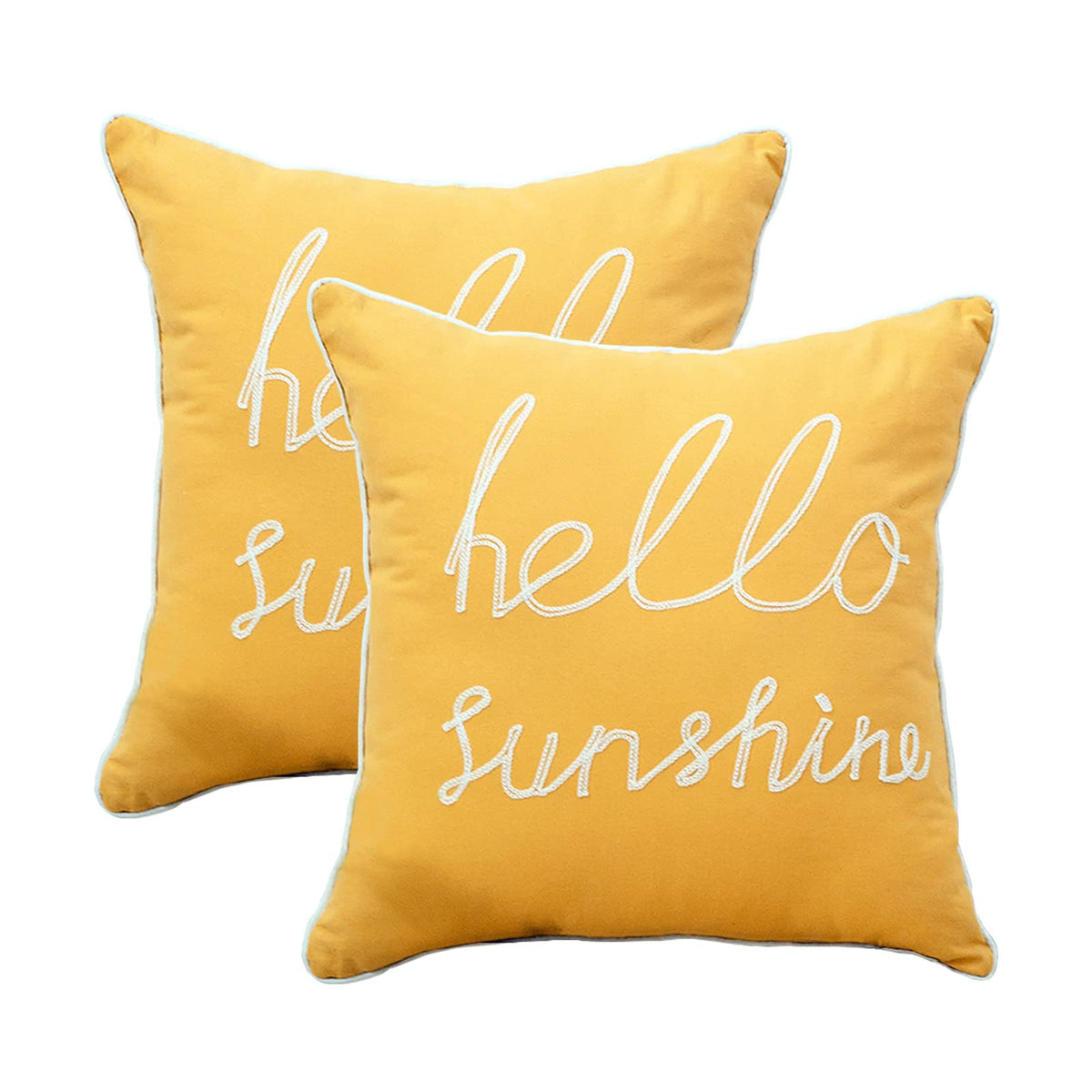 YIcabinet Set of 2 Soft Soild Decorative Square Throw Pillow Covers Outdoor Patio Pillow Yellow Hello Sunshine Pillow for Sofa Bedroom Car 18x18 Inch