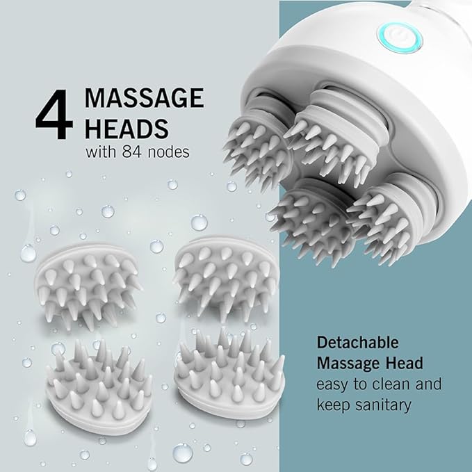 UNCLE SAM Cordless Electric Handheld Scalp Massager with 84 Silicone Massage Heads, Base, and Rechargeable - Automatic Kneading and Relaxation