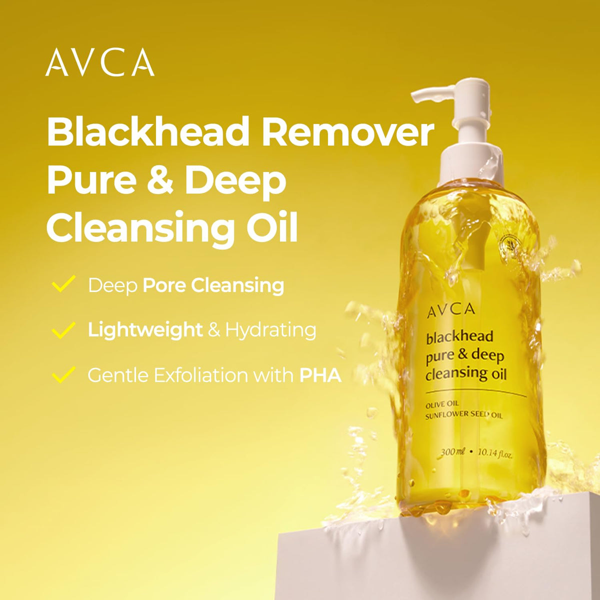 AVCA Korean Blackhead Remover Cleansing Oil 10.14 fl.oz.(300ml) - Oil Cleanser for Face, Makeup Blackhead Remover, Normal & Oily Skin, Face Pore Cleanser