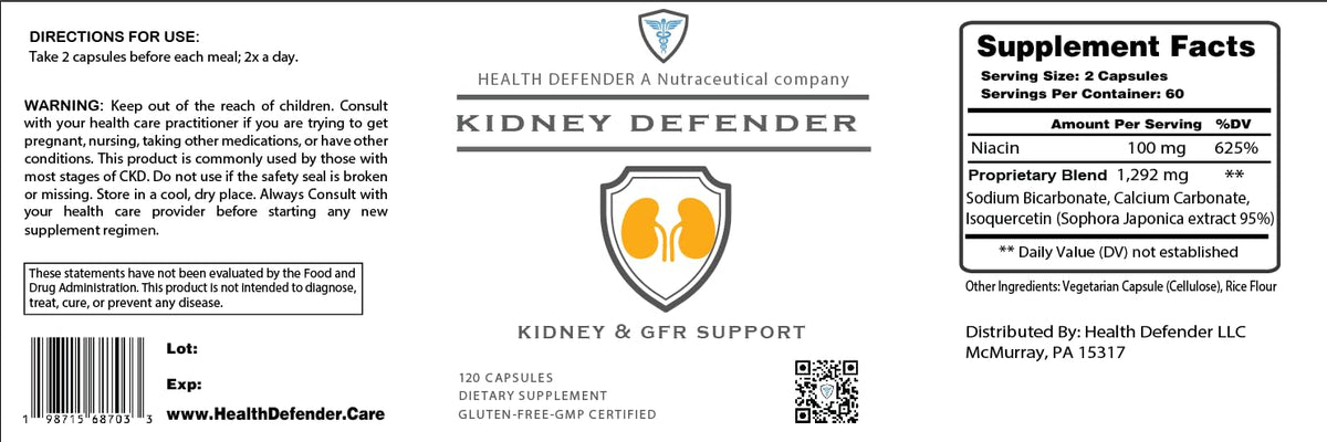 Kidney Defender - Kidney Support Supplement with Niacin Protocol for Kidney Health, Cleanse & Restore - Natural Kidney Health Supplement (120 Capsules)